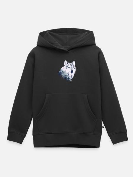 Loup - Sweat Premium à capuche enfant bio - noir