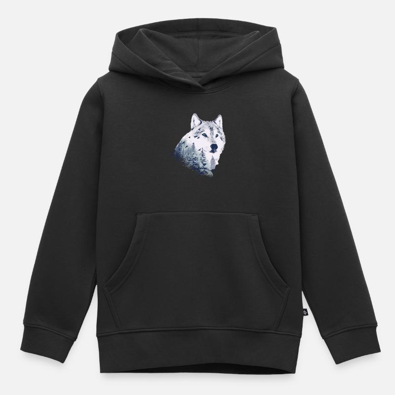 Loup - Sweat Premium à capuche enfant bio - noir