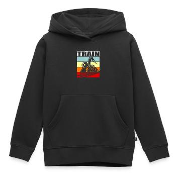 train - Sweat Premium à capuche enfant bio - noir - Devant - AI Model Kid Male (0cm)