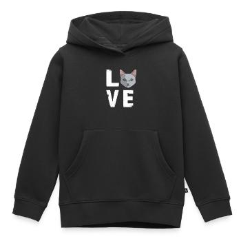 Amour russe chat bleu amant Kitty - Sweat Premium à capuche enfant bio - noir - Devant - AI Model Kid Male (0cm)