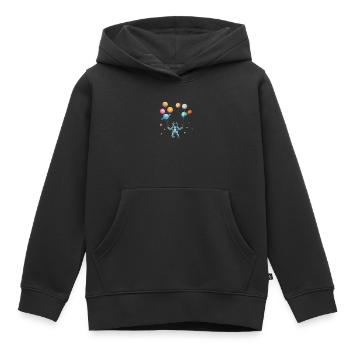 Astronaut mit Planeten - Ballons - Lustig abheben - Kinder Premium Organic Hoodie - Schwarz - Vorne - AI Model Kid Male (0cm)