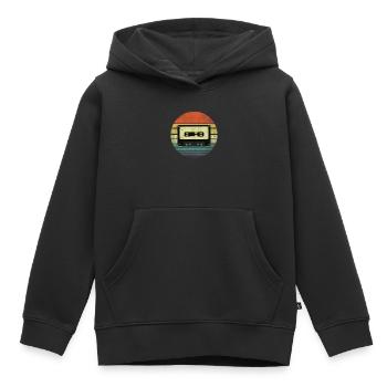 Cassette Audio Musique HiFi Sunset Design Rétro - Sweat Premium à capuche enfant bio - noir - Devant - AI Model Kid Male (0cm)