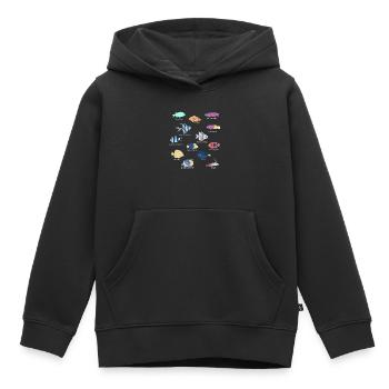Poissons tropicaux d’aquarium d’eau salée - Sweat Premium à capuche enfant bio - noir - Devant - AI Model Kid Male (0cm)