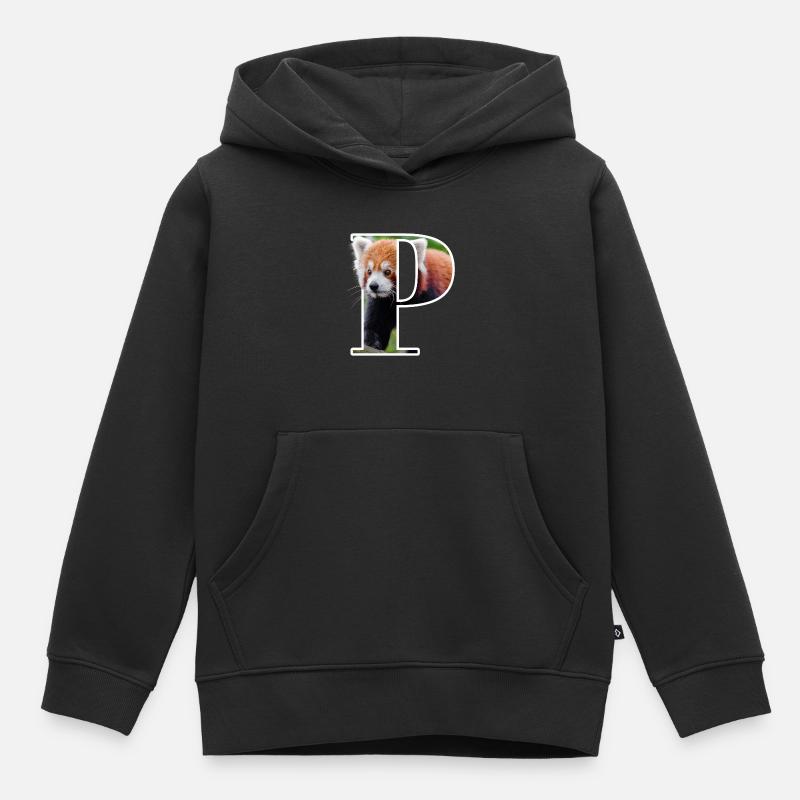 P Panda roux - Sweat Premium à capuche enfant bio - noir