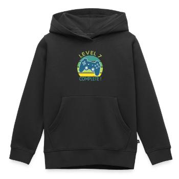 Level 7 birthday geek gift 7 years gamer - Kids Premium Organic Hoodie - black - Front - AI Model Kid Male (0cm)