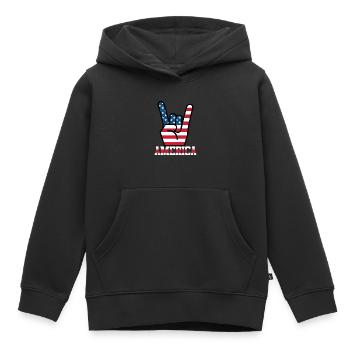 Amérique États-Unis drapeau drapeau rockers à main levée - Sweat Premium à capuche enfant bio - noir - Devant - AI Model Kid Male (0cm)