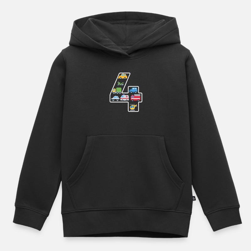 Anniversaire de 4 ans - Sweat Premium à capuche enfant bio - noir