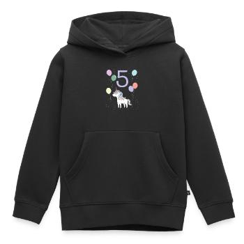 5 anniversaire anniversaire d’enfant 5 ans Licorne - Sweat Premium à capuche enfant bio - noir - Devant - AI Model Kid Male (0cm)