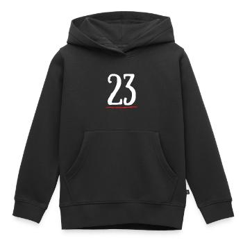 23 underlined red line - Kids Premium Organic Hoodie - black - Front - AI Model Kid Male (0cm)