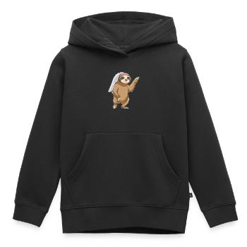 Mariage au voile de mariée paresseux - Sweat Premium à capuche enfant bio - noir - Devant - AI Model Kid Male (0cm)