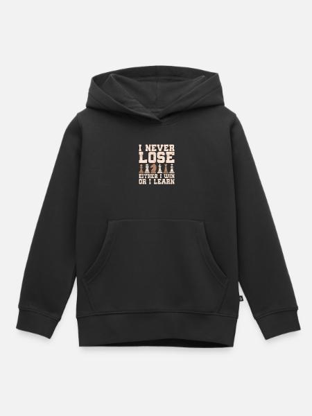 Ik verlies nooit, of ik win of ik leer schaakbord - Kinder Premium hoodie biologisch - zwart