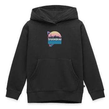 Shanghai City Skyline Cityscape Rétro - Sweat Premium à capuche enfant bio - noir - Devant - AI Model Kid Male (0cm)