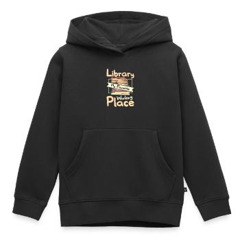 Bibliothèque mon lieu de travail préféré - Sweat Premium à capuche enfant bio - noir - Devant - AI Model Kid Male (0cm)
