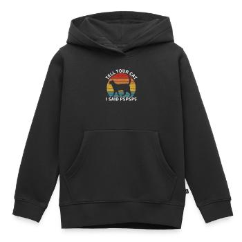 Drôle de chat vintage Dites à votre chat j’ai dit Pspsps - Sweat Premium à capuche enfant bio - noir - Devant - AI Model Kid Male (0cm)