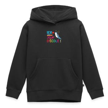 1er Jour D École humour rentrée scolaire oiseaux - Sweat Premium à capuche enfant bio - noir - Devant - AI Model Kid Male (0cm)