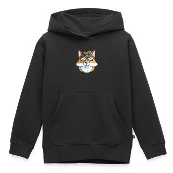 Fuchs Jäger Motiv Treibjagt Füchse mit Jägerhut - Kinder Premium Organic Hoodie - Schwarz - Vorne - AI Model Kid Male (0cm)