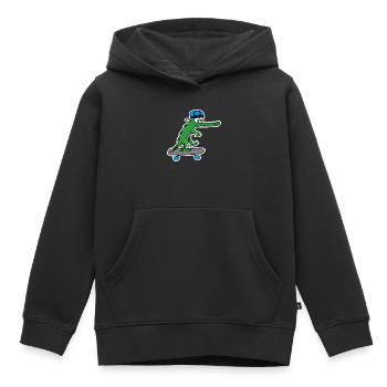 Crocodile avec skateboard et casquette - Sweat Premium à capuche enfant bio - noir - Devant - AI Model Kid Male (0cm)