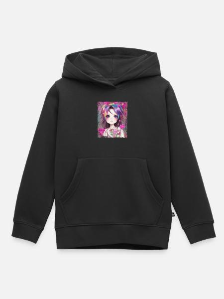 Anime Kawaii Chibi Girl Blumen Blüten Geschenk - Premium børne hættetrøje økologisk - sort