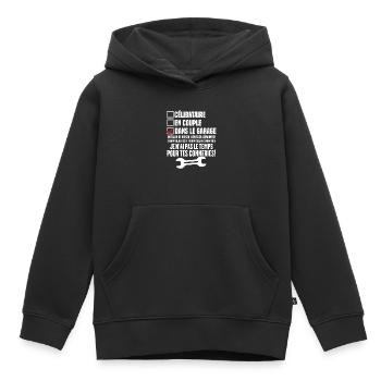 Celibataire en couple dans le garage - Sweat Premium à capuche enfant bio - noir - Devant - AI Model Kid Male (0cm)