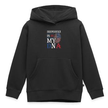 L’indépendance est dans mon ADN 4 juillet - Sweat Premium à capuche enfant bio - noir - Devant - AI Model Kid Male (0cm)