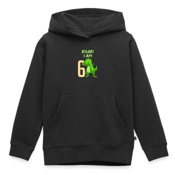 6ème anniversaire Dino Junge 6 ans - Sweat Premium à capuche enfant bio - noir - Devant - AI Model Kid Male (0cm)