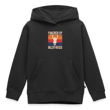 Propulsé par Calisthenics Retro Calis Athlete - Sweat Premium à capuche enfant bio - noir - Devant - AI Model Kid Male (0cm)