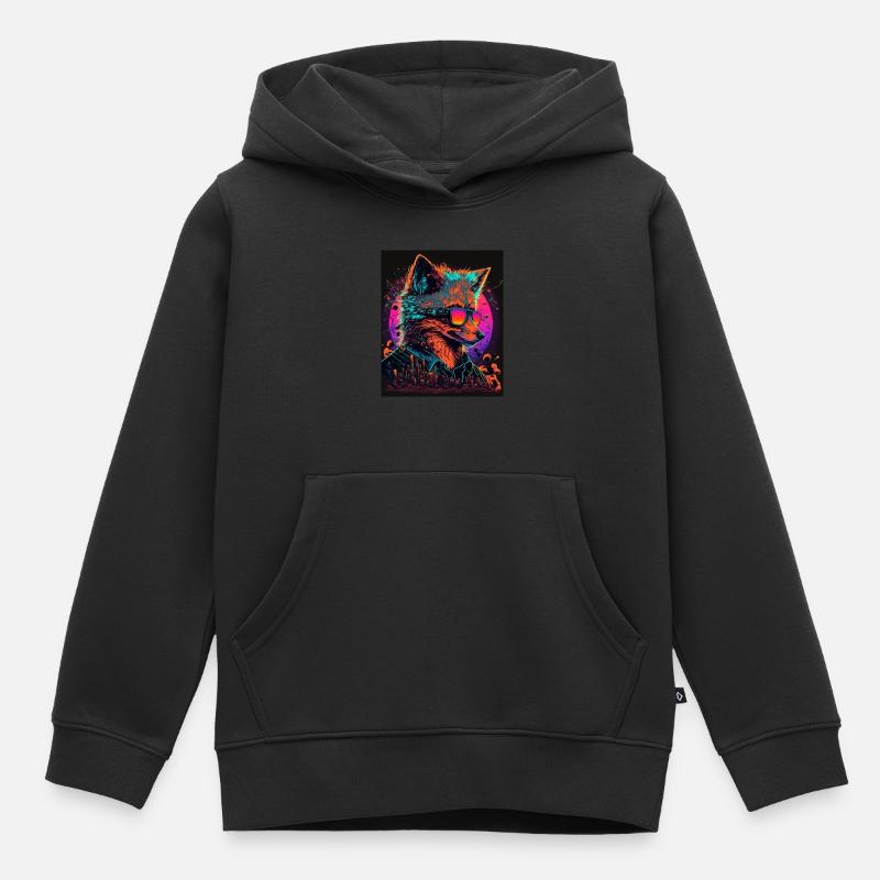 Retro Futuristic Synthwave Fox - Kinder Premium Organic Hoodie - Schwarz