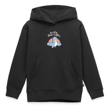 Dinosaures kawaii. Arc-en-ciel, bonjour-jeudi - Sweat Premium à capuche enfant bio - noir - Devant - AI Model Kid Male (0cm)