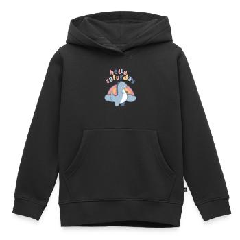 Dinosaures kawaii. Arc-en-ciel, Bonjour-Samedi - Sweat Premium à capuche enfant bio - noir - Devant - AI Model Kid Male (0cm)