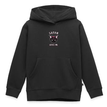 Satan m’aime Chaton satanique Goth - Sweat Premium à capuche enfant bio - noir - Devant - AI Model Kid Male (0cm)
