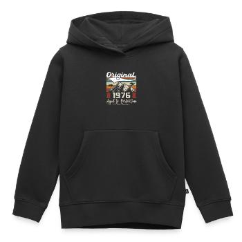 1976 - Cadeau né en 1976 - Sweat Premium à capuche enfant bio - noir - Devant - AI Model Kid Male (0cm)