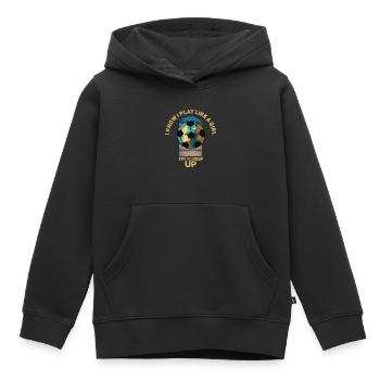 Ich weiß, dass ich wie ein Mädchen spiele und versuche, Schritt zu halten - Kinder Premium Organic Hoodie - Schwarz - Vorne - AI Model Kid Male (0cm)