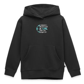 Ich weiß, dass ich wie ein Mädchen spiele und versuche, Schritt zu halten - Kinder Premium Organic Hoodie - Schwarz - Vorne - AI Model Kid Male (0cm)