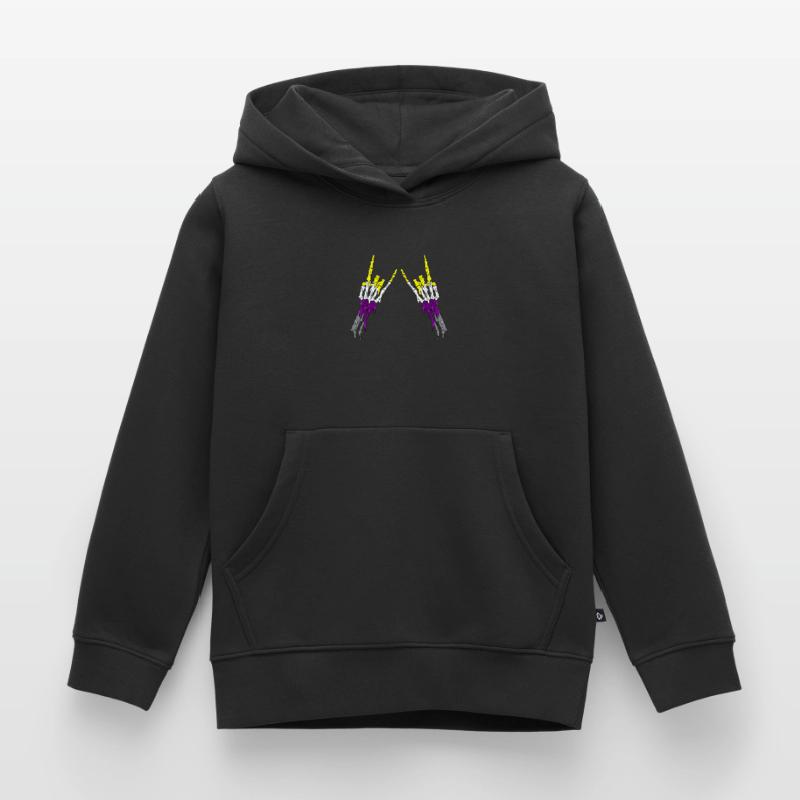 Non Binary Pride Flag Devil Horn Skeleton Subtle Kinder Premium Organic Hoodie