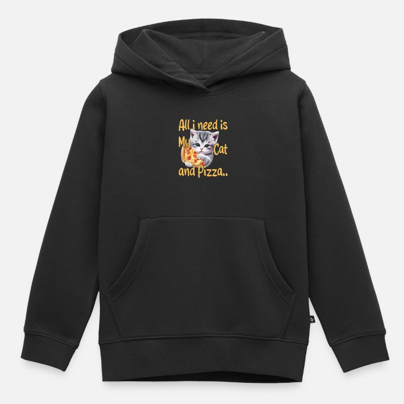 Tout ce dont j’ai besoin, c’est de mon chat et de ma pizza - Sweat Premium à capuche enfant bio - noir