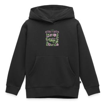 Printemps, Dire Bienvenue-Printemps, Typographie - Sweat Premium à capuche enfant bio - noir - Devant - AI Model Kid Male (0cm)