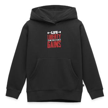 La vie, la liberté et la poursuite des gains de poids - Sweat Premium à capuche enfant bio - noir - Devant - AI Model Kid Male (0cm)