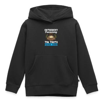 Orthodoxe - Sweat Premium à capuche enfant bio - noir - Devant - AI Model Kid Male (0cm)
