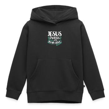 Jésus habite dans mon âme verset biblique Foi - Sweat Premium à capuche enfant bio - noir - Devant - AI Model Kid Male (0cm)