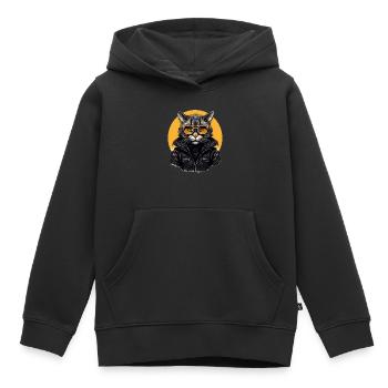 Urban Purrfection : du chat | Amoureux des chats - Sweat Premium à capuche enfant bio - noir - Devant - AI Model Kid Male (0cm)