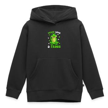Peace Love Frogs Lover Frog Kids Girls Women - Sweat Premium à capuche enfant bio - noir - Devant - AI Model Kid Male (0cm)