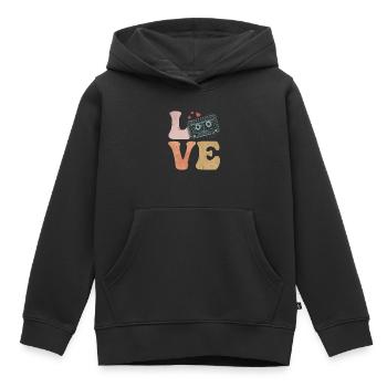 Tape cassette LOVE - Sweat Premium à capuche enfant bio - noir - Devant - AI Model Kid Male (0cm)