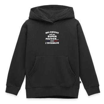 mes cheveux homme humour cheveux super pouvoir - Sweat Premium à capuche enfant bio - noir - Devant - AI Model Kid Male (0cm)