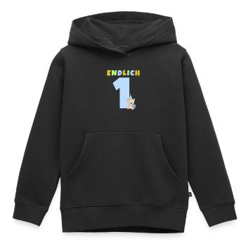 ENDLICH 1 Erster Geburtstag Kindergeburtstag Bär - Kinder Premium Organic Hoodie - Schwarz - Vorne - AI Model Kid Male (0cm)