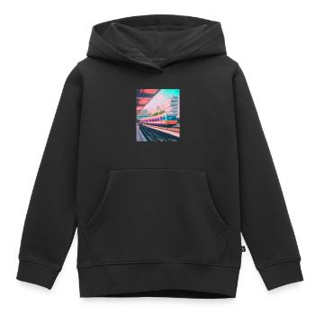 Train Gare du Japon - Sweat Premium à capuche enfant bio - noir - Devant - AI Model Kid Male (0cm)