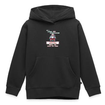 Si je monte de niveau bientôt, Noël arrivera juste à temps - Sweat Premium à capuche enfant bio - noir - Devant - AI Model Kid Male (0cm)