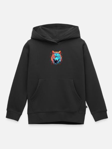 Loup avec des lumières de Noël, Love Wolfs - Sweat Premium à capuche enfant bio - noir