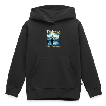 La pêche : là où je trouve ma paix - Sweat Premium à capuche enfant bio - noir - Devant - AI Model Kid Male (0cm)