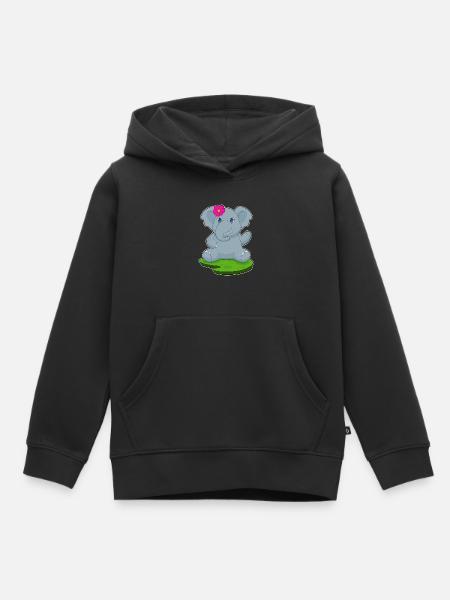 Elefant Blume - Kinder Premium Organic Hoodie - Schwarz