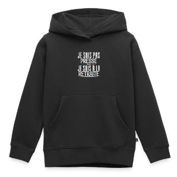 retraite.je'm not in a hurry, I'm retired. - Kids Premium Organic Hoodie - black - Front - AI Model Kid Male (0cm)